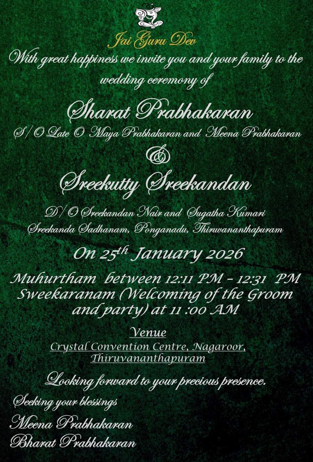 Wedding Invitation - Sharat & Sreekutty